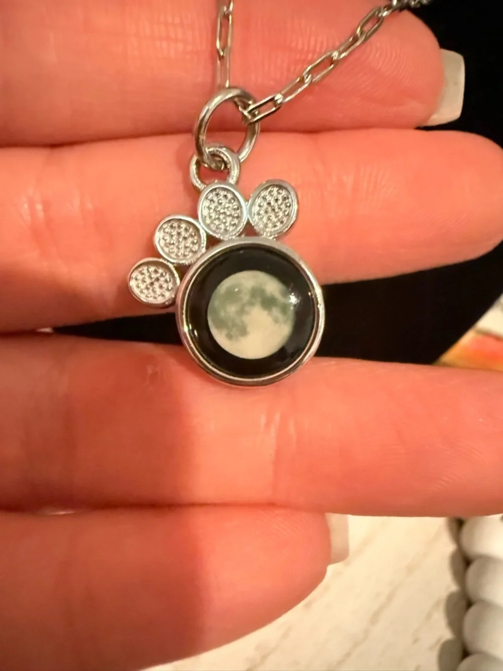 3 x 20$ Moon Paw Print Necklace Silver Tone Dog Lover Pendant